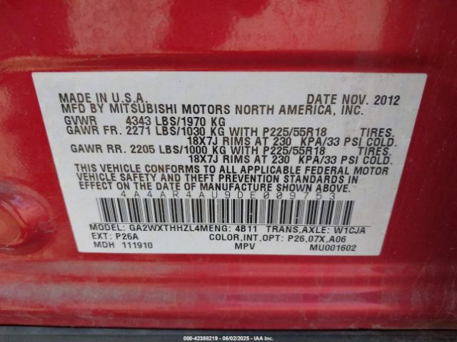 2013 MITSUBISHI OUTLANDER SPORT 4A4AR4AU9DE009753 Photo 8