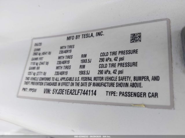 5YJ3E1EA2LF744114 Tesla Model 3 Standard Range Plus Rear-wheel Drive/standard Range Rear-wheel Drive