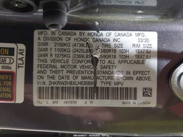 2HKRW2H8XLH636895 Honda Cr-v Awd Ex-l
