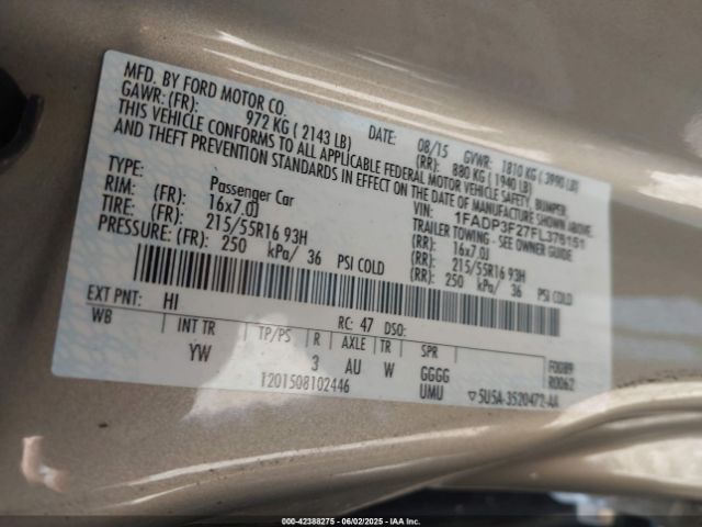 2015 FORD FOCUS 1FADP3F27FL376151 Photo 8