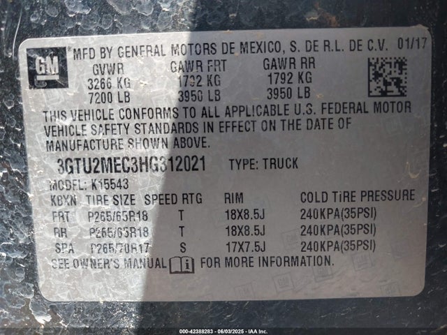 3GTU2MEC3HG312021 GMC l83 -spark ignited direct injection, variable valve timing, afm, e85 max, alum