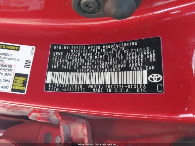 2020 TOYOTA COROLLA 5YFHPRAE2LP028826 Photo 8