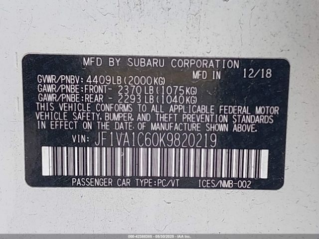 JF1VA1C60K9820219 Subaru Wrx Premium