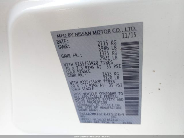 5N1AR2MM1GC605264 Nissan Pathfinder Platinum