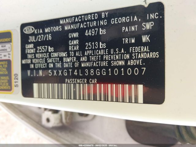 2016 KIA OPTIMA 5XXGT4L38GG101007 Photo 8