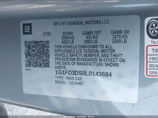 1G1FD3DS0L0143684 Chevrolet Camaro Rwd  2lt