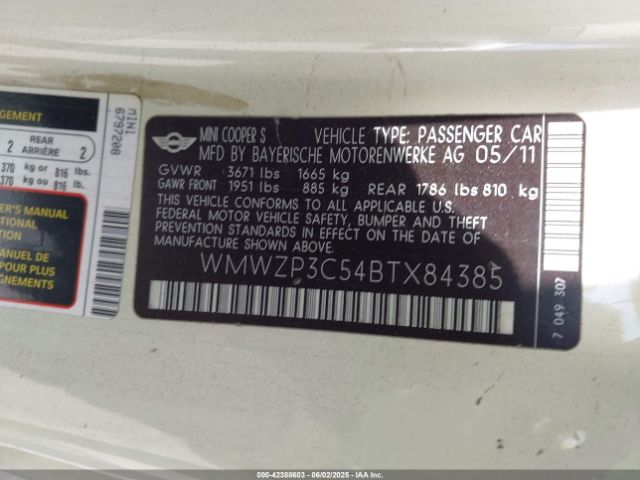 2011 MINI COOPER S WMWZP3C54BTX84385 Photo 8