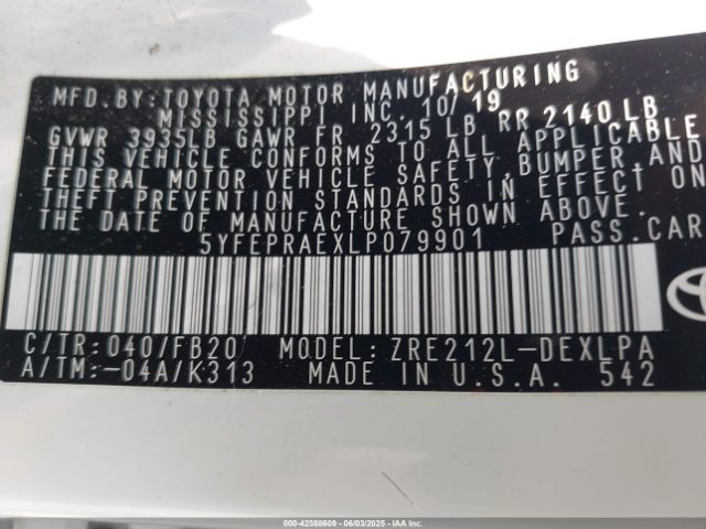 5YFEPRAEXLP079901 Toyota COROLLA LE