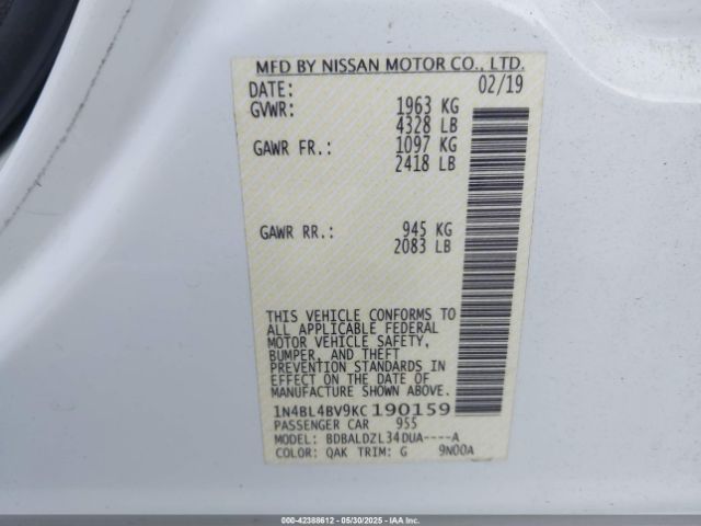 2019 NISSAN ALTIMA 1N4BL4BV9KC190159 Photo 8