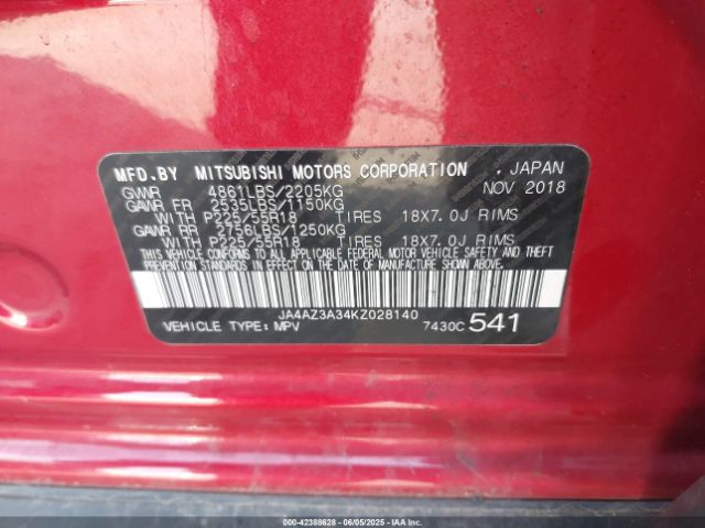 2019 MITSUBISHI OUTLANDER JA4AZ3A34KZ028140 Photo 8