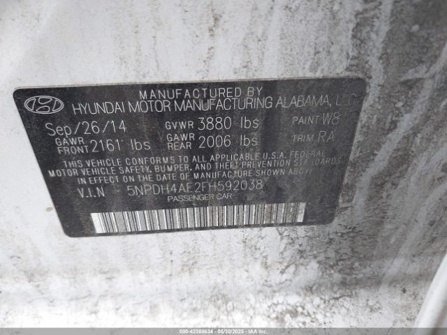 5NPDH4AE2FH592038 Hyundai ELANTRA SE
