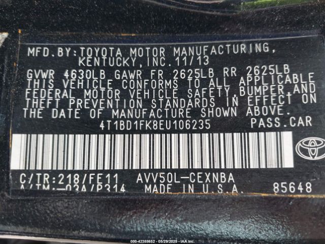 4T1BD1FK8EU106235 Toyota Camry Hybrid Le