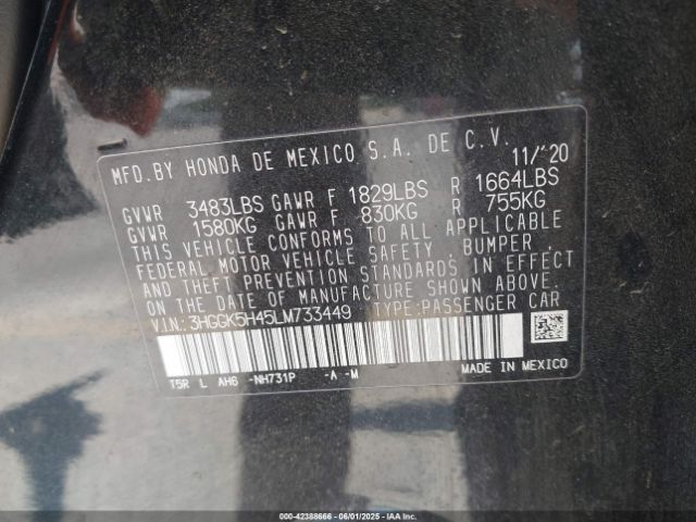3HGGK5H45LM733449 Honda FIT LX
