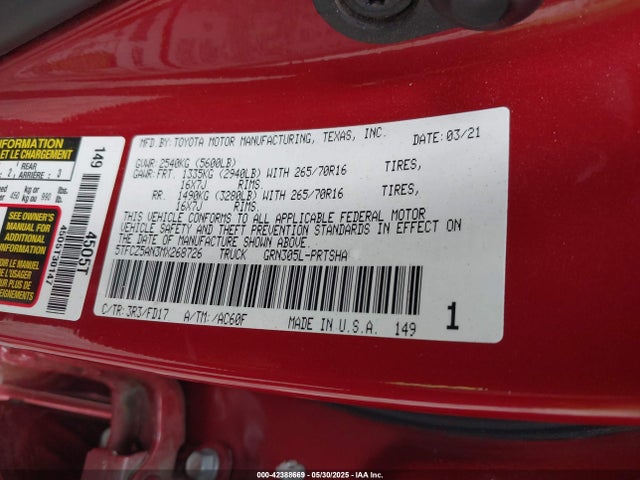 Toyota 2gr-fks 2021 5TFCZ5AN3MX268726 Image 9