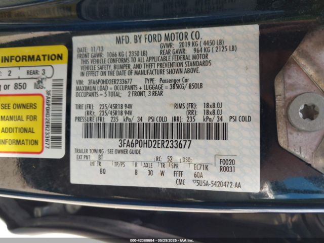 3FA6P0HD2ER233677 Ford FUSION SE