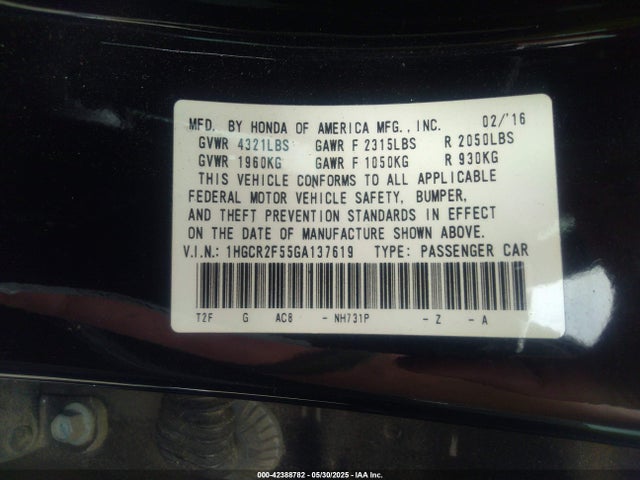 1HGCR2F55GA137619 Honda Accord Sport