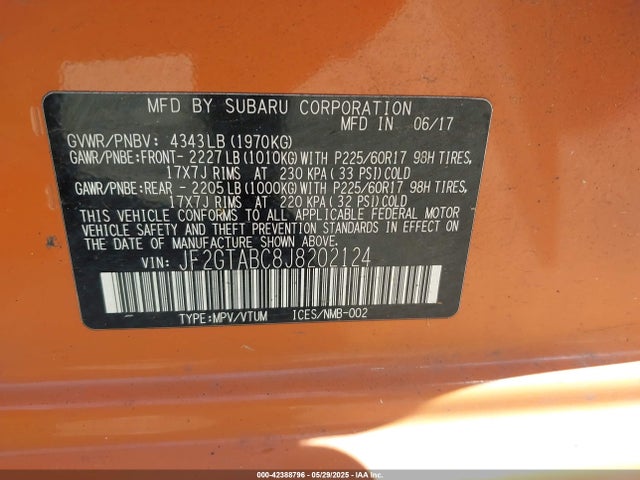 Subaru naturally aspirated 2018 JF2GTABC8J8202124 Image 9
