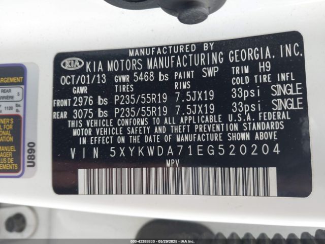 5XYKWDA71EG520204 KIA Sorento Sx V6