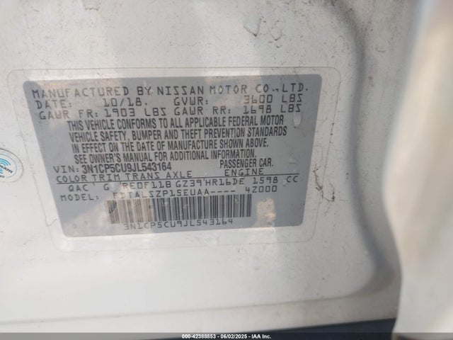 3N1CP5CU9JL543164 Nissan KICKS SV