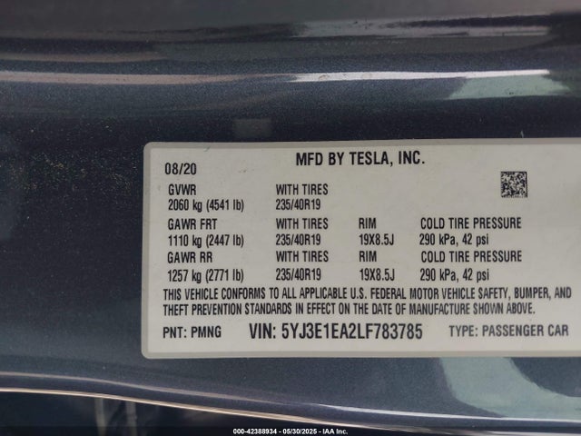 2020 TESLA MODEL 3 5YJ3E1EA2LF783785 Photo 8
