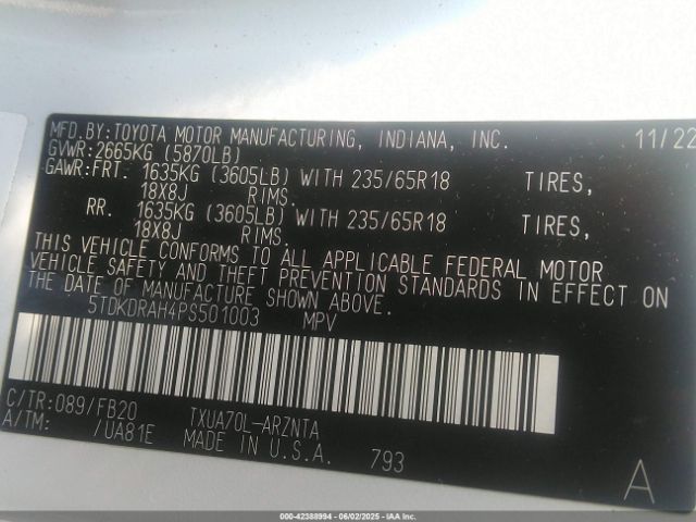 2023 TOYOTA HIGHLANDER 5TDKDRAH4PS501003 Photo 8