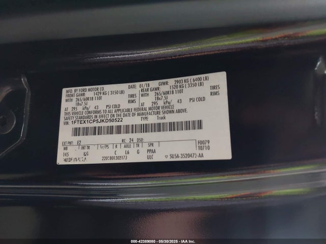 1FTEX1CP5JKD50522 Ford F-150 Xlt