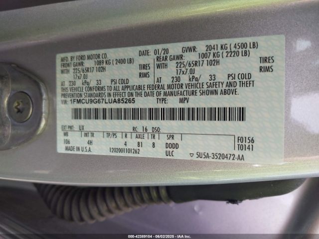 2020 FORD ESCAPE 1FMCU9G67LUA85265 Photo 8