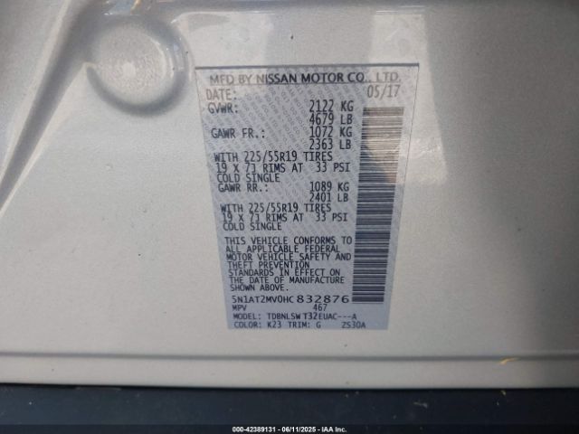 2017 NISSAN ROGUE 5N1AT2MV0HC832876 Photo 8