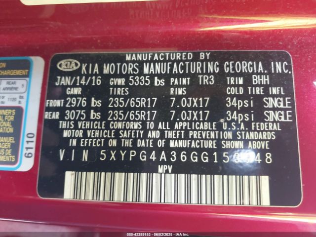 2016 KIA SORENTO 5XYPG4A36GG153948 Photo 8