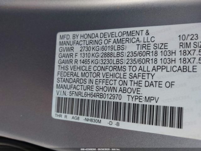 5FNRL6H64RB012970 Honda Odyssey Ex-l