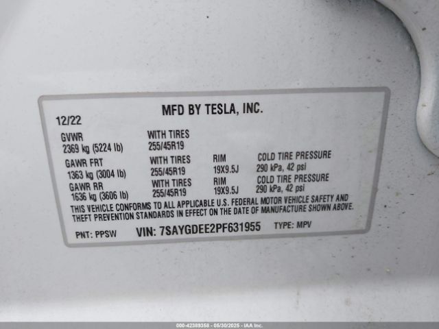 7SAYGDEE2PF631955 Tesla 2023