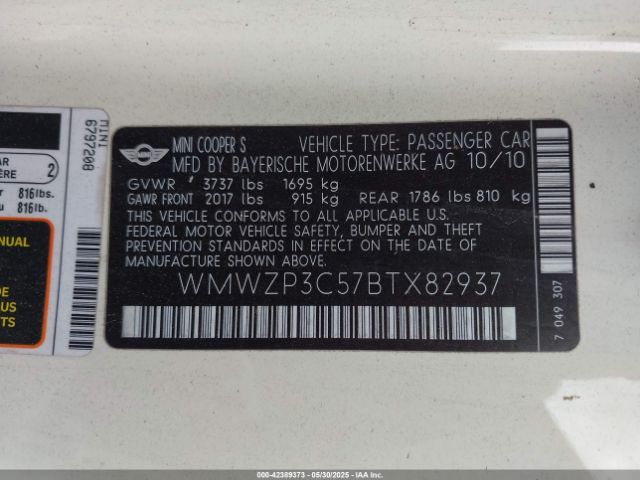 2011 MINI COOPER S WMWZP3C57BTX82937 Photo 8