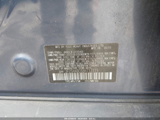 Aukcja sprzedaży 2011 Subaru Forester 2.5x, vin: JF2SHABC6BH737773, numer aukcji: 42389435