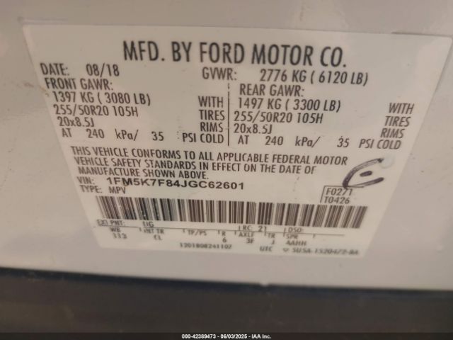 2018 FORD EXPLORER 1FM5K7F84JGC62601 Photo 8