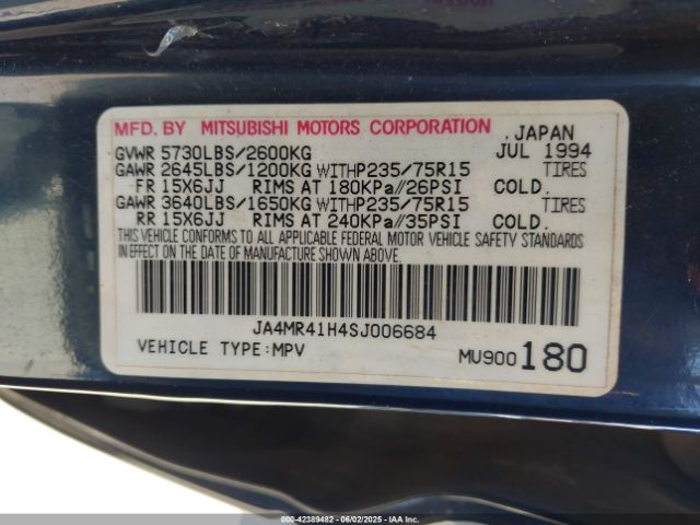 1995 MITSUBISHI MONTERO JA4MR41H4SJ006684 Photo 8