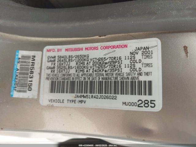 2002 MITSUBISHI MONTERO JA4MW51R42J026022 Photo 8