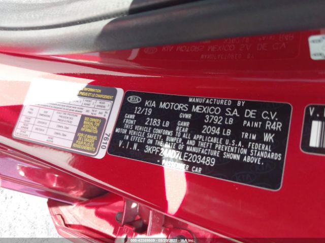 3KPF24AD7LE203489 KIA Forte Lxs