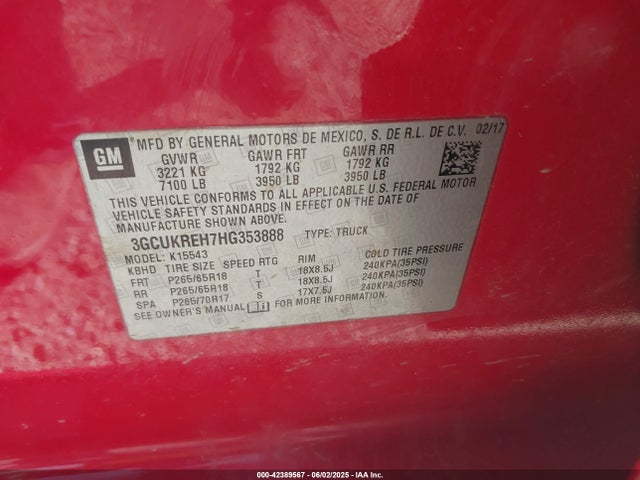 3GCUKREH7HG353888 Chevrolet lv3 - gen 5, sidi, vvt: variable valve timing, e85 max, alum