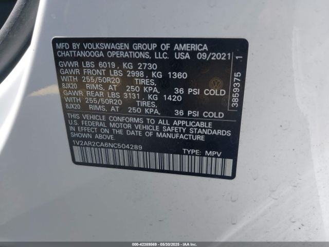 2022 VOLKSWAGEN ATLAS 1V2AR2CA6NC504289 Photo 8