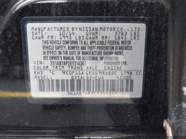 Nissan SENTRA SV 2014 3N1AB7AP2EY314347 Image 9