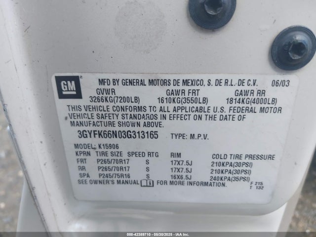 2003 CADILLAC ESCALADE ESV 3GYFK66N03G313165 Photo 8