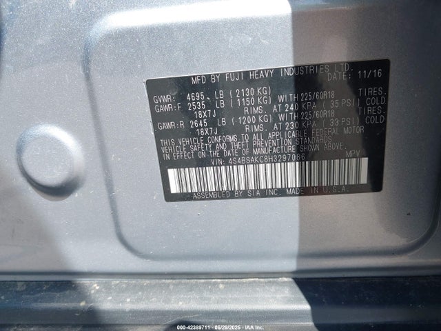 Subaru u5 2017 4S4BSAKC8H3297086 Image 9
