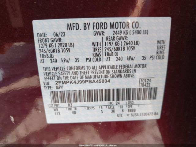 2FMPK4J99PBA45004 Ford EDGE SEL