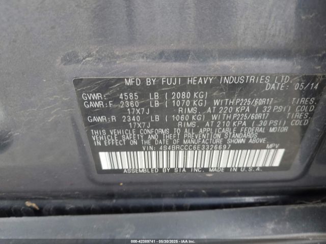4S4BRCCC6E3326697 Subaru Outback 2.5i Premium