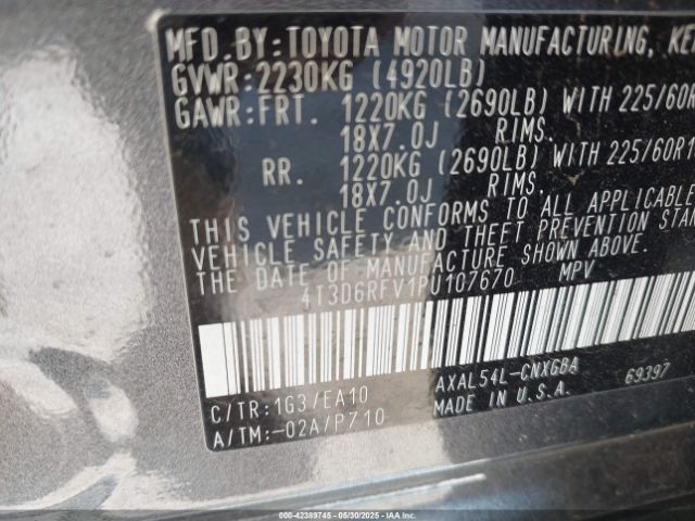 4T3D6RFV1PU107670 Toyota Rav4 Hybrid Limited