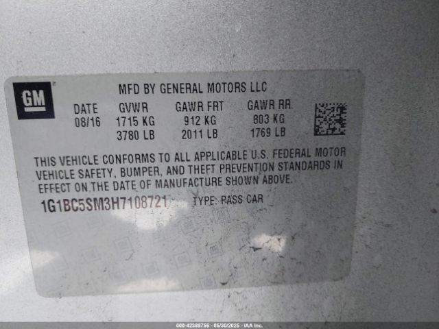 1G1BC5SM3H7108721 Chevrolet Cruze Ls Auto