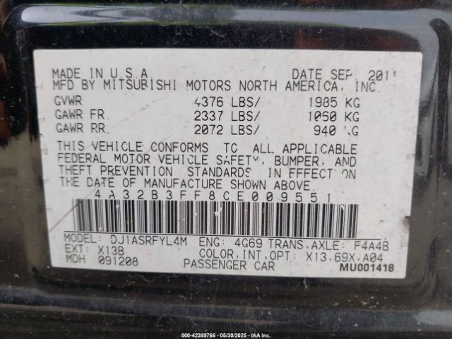 2012 MITSUBISHI GALANT 4A32B3FF8CE009551 Photo 8