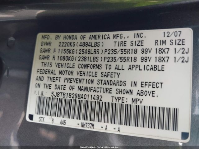 2008 ACURA RDX 5J8TB18298A011492 Photo 8