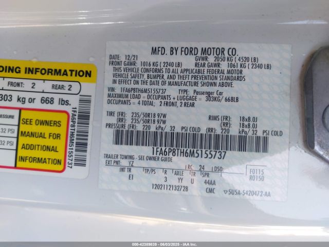 2021 FORD MUSTANG 1FA6P8TH6M5155737 Photo 8