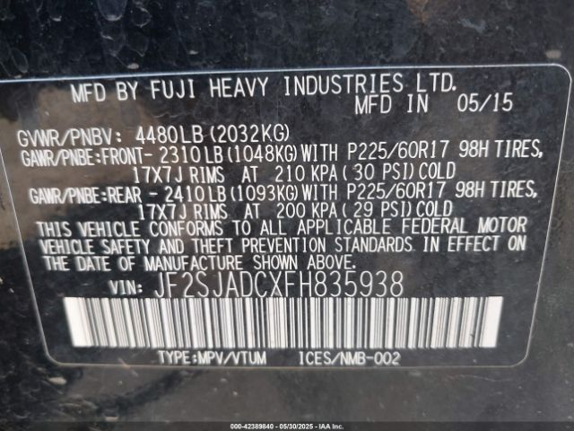 JF2SJADCXFH835938 Subaru Forester 2.5i Premium